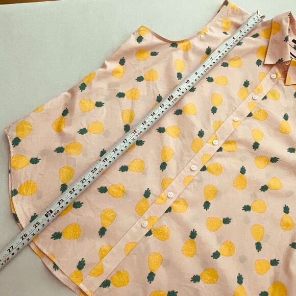 ~ Lands' End 16p Pineapple Print No-Iron Cotton Sleeveless Shirt Button-Up Pink - Picture 6 of 11